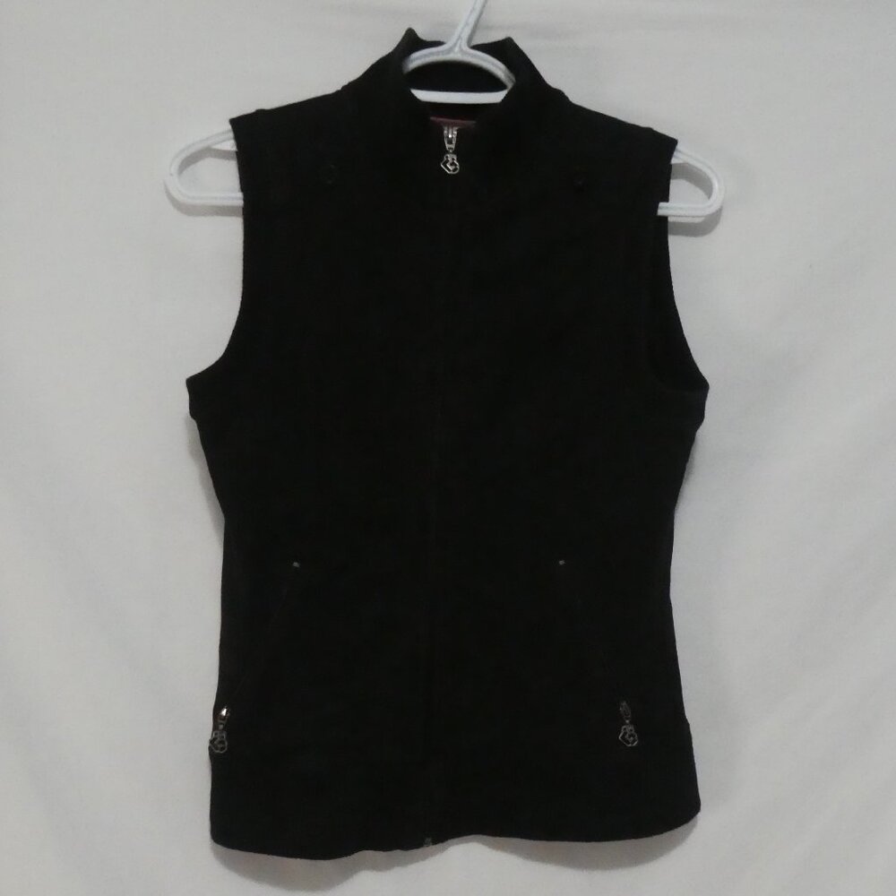 GROGGY | small | Black Sleeveless Zip-Up Sweatshirt Vest | Zip-Up Pockets